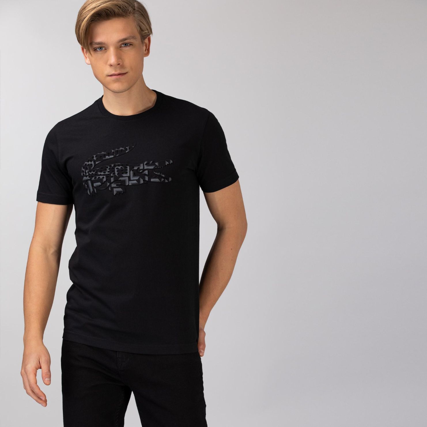 Футболка Lacoste , цвет черный, для мужчин Футболка Lacoste , цвет черный, для мужчин