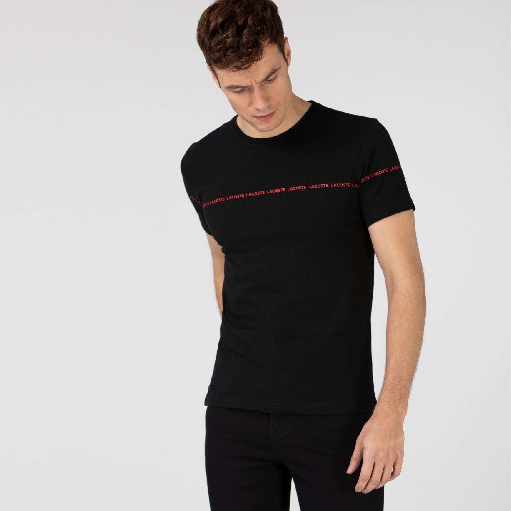 Футболка Lacoste , цвет черный, для мужчин Футболка Lacoste , цвет черный, для мужчин