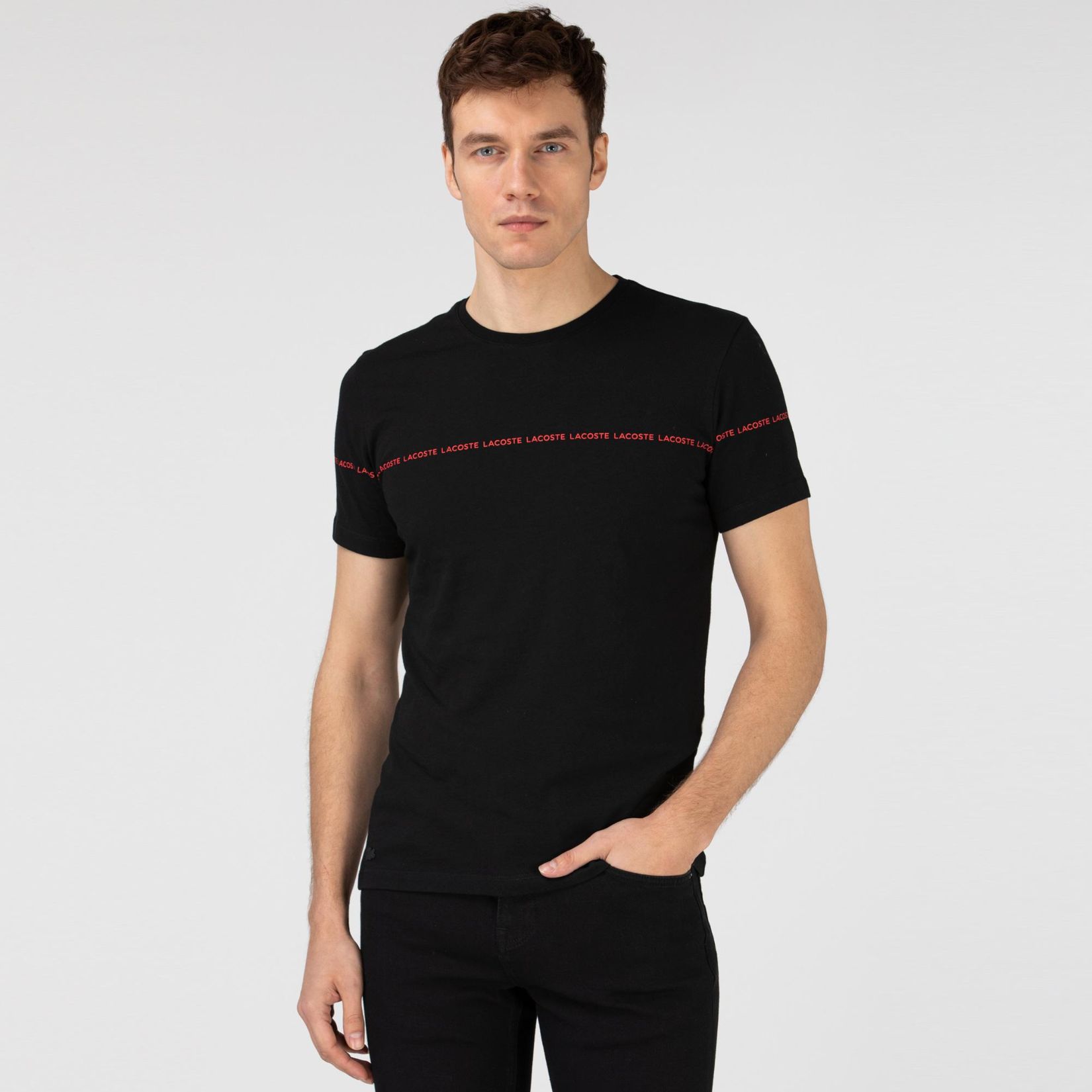 Футболка Lacoste , цвет черный, для мужчин Футболка Lacoste , цвет черный, для мужчин