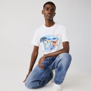 Футболка Lacoste , цвет белый, для мужчин Футболка Lacoste , цвет белый, для мужчин
