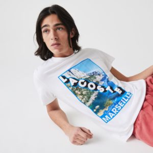 Футболка Lacoste , цвет белый, для мужчин Футболка Lacoste , цвет белый, для мужчин