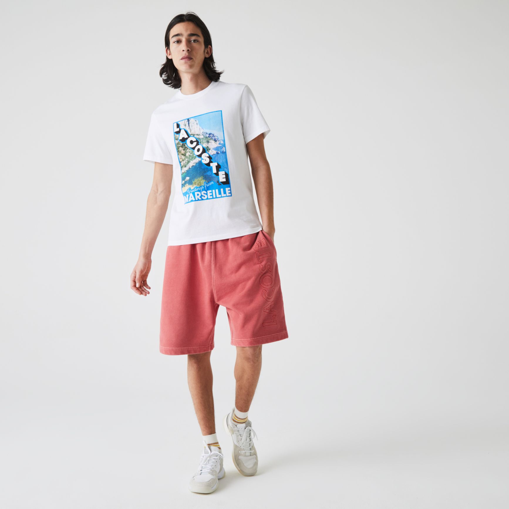 Футболка Lacoste , цвет белый, для мужчин Футболка Lacoste , цвет белый, для мужчин