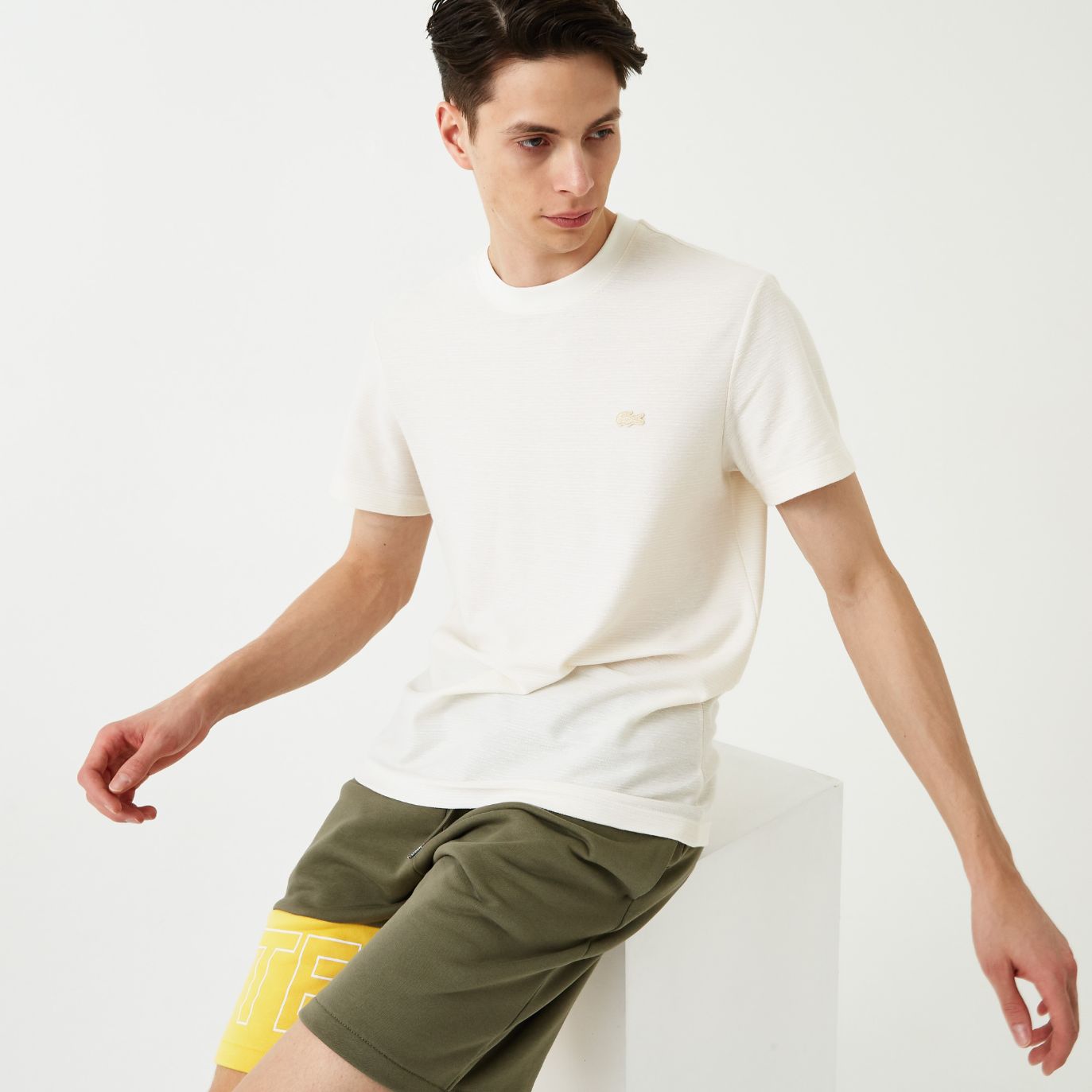 Футболка Lacoste , цвет белый, для мужчин Футболка Lacoste , цвет белый, для мужчин