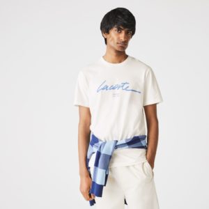 Футболка Lacoste , цвет белый, для мужчин Футболка Lacoste , цвет белый, для мужчин
