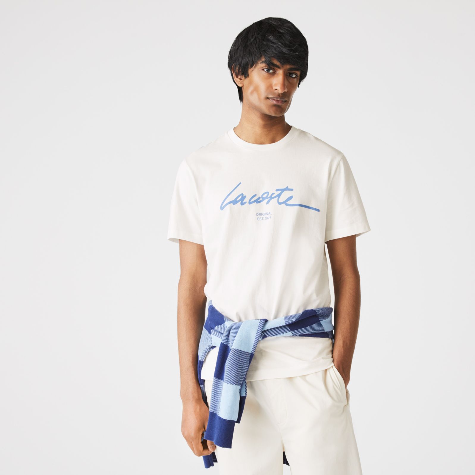 Футболка Lacoste , цвет белый, для мужчин Футболка Lacoste , цвет белый, для мужчин