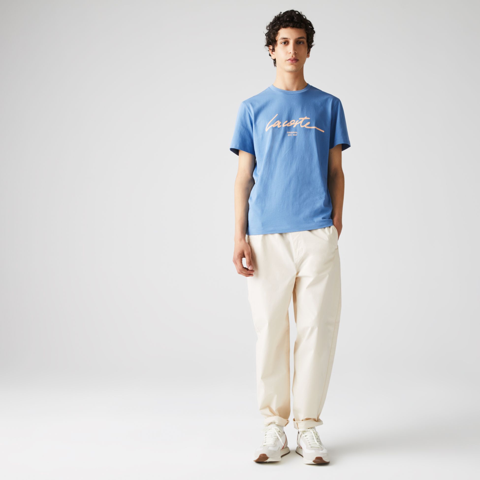 Футболка Lacoste , цвет голубой, для мужчин Футболка Lacoste , цвет голубой, для мужчин