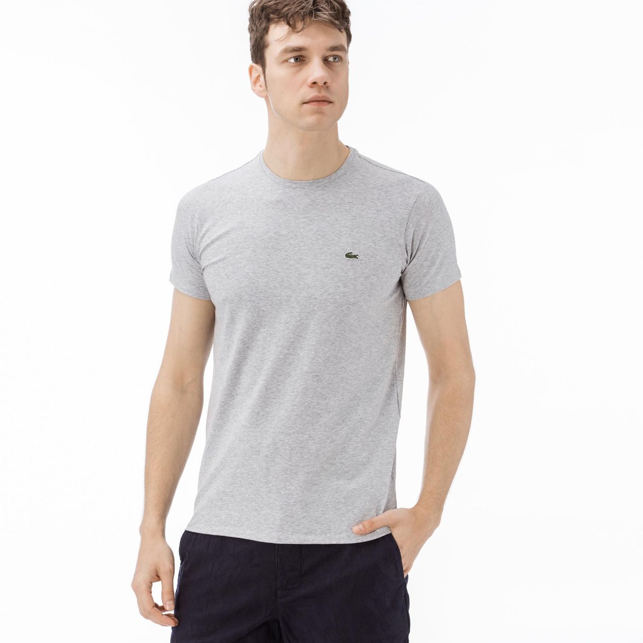 Футболка Lacoste , цвет серый, для мужчин Футболка Lacoste , цвет серый, для мужчин