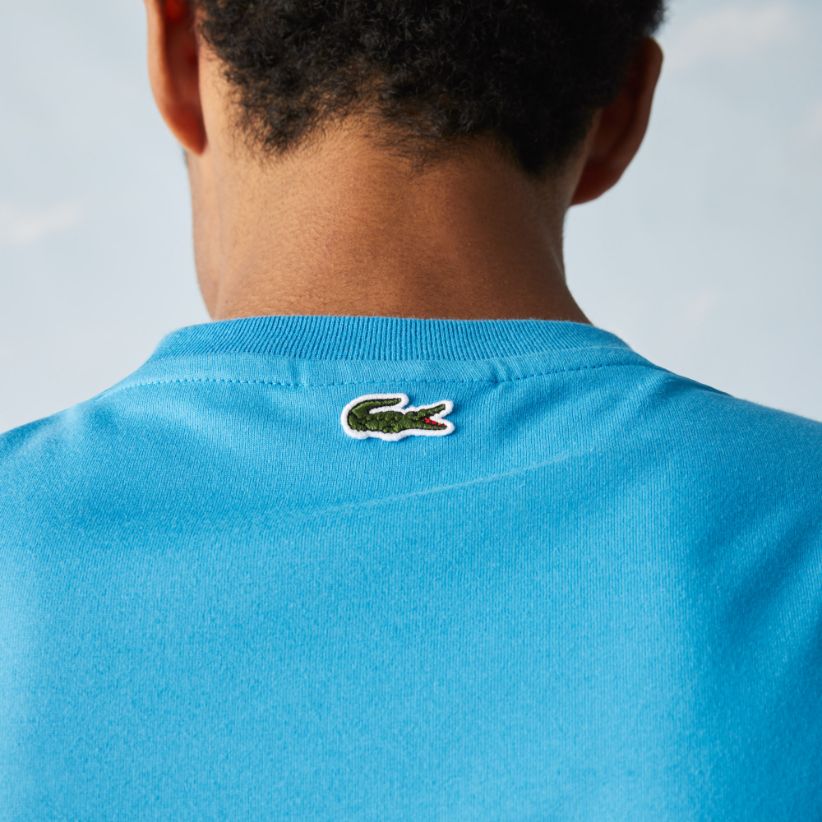 Футболка Lacoste POLAROID , цвет голубой, для мужчин Футболка Lacoste POLAROID , цвет голубой, для мужчин