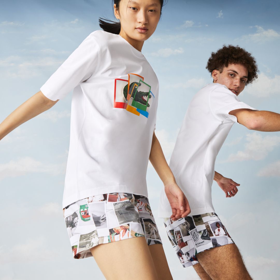 Футболка Lacoste POLAROID , цвет белый, для мужчин Футболка Lacoste POLAROID , цвет белый, для мужчин