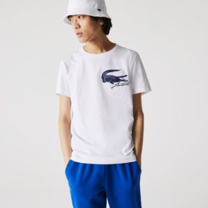 Футболка Lacoste ROLAND GARROS PERFORMANCE , цвет белый, для мужчин Футболка Lacoste ROLAND GARROS PERFORMANCE , цвет белый, для мужчин