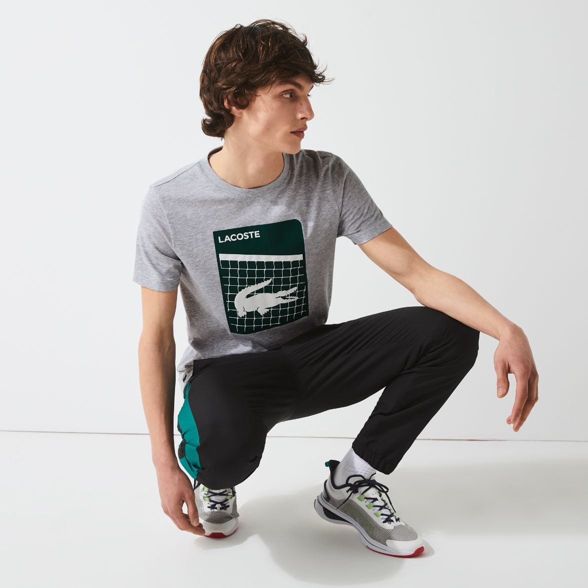 Футболка Lacoste , цвет серый, для мужчин Футболка Lacoste , цвет серый, для мужчин