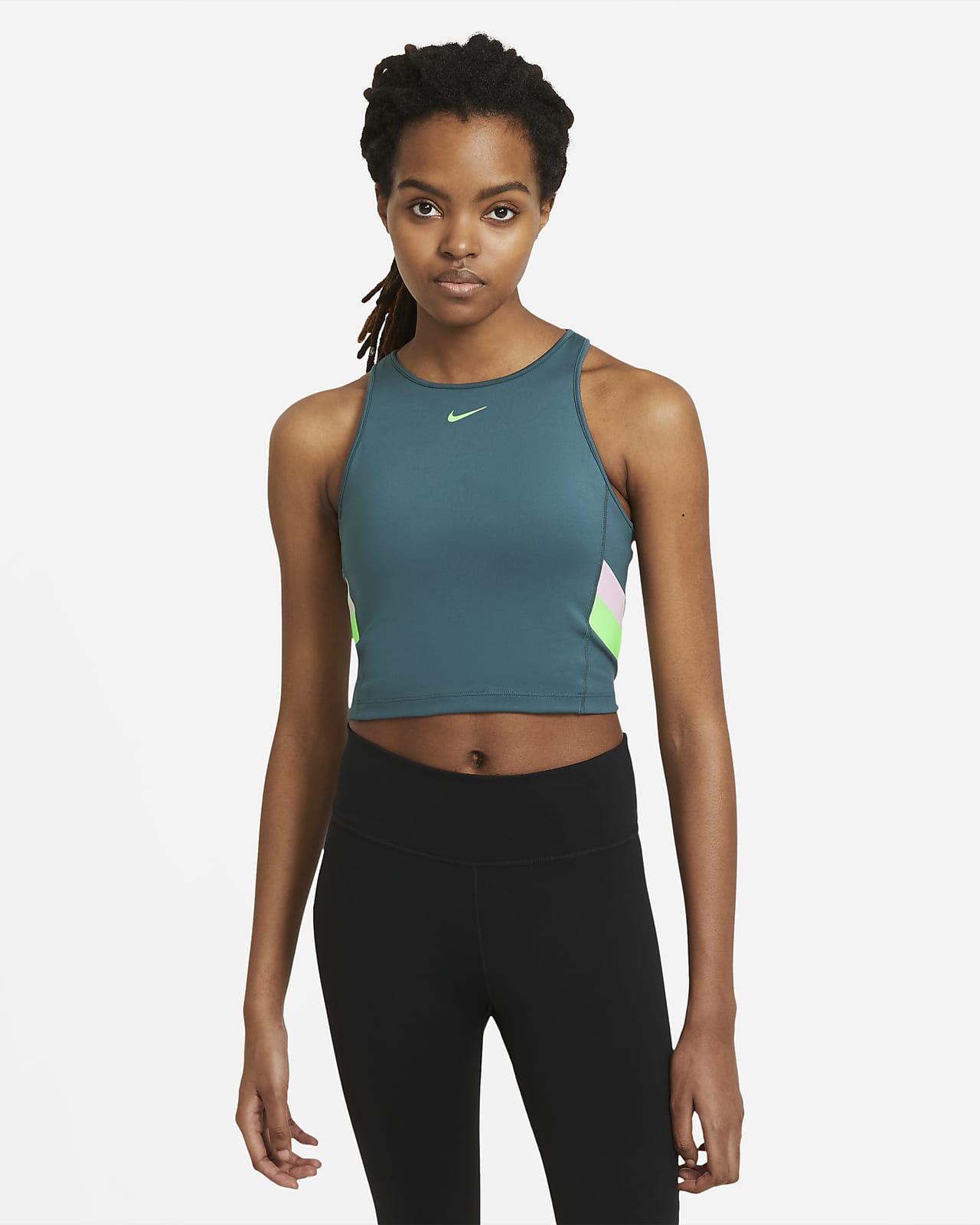 Женская укороченная майка для тренинга с цветными полосами Nike Nike Женская укороченная майка для тренинга с цветными полосами Nike Nike