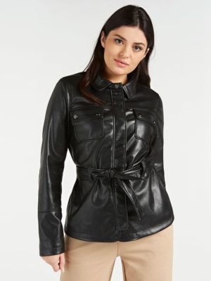КУРТКА ИЗ КОЖЗАМЕНИТЕЛЯ С ПОЯСОМ Guess КУРТКА ИЗ КОЖЗАМЕНИТЕЛЯ С ПОЯСОМ Guess